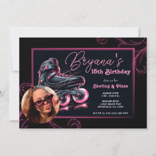 Invitation Rollers en ligne Black & Pink Glow Sparkle Anniver