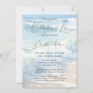 Invitation Rolling Waves Beach Script Fête de la vie