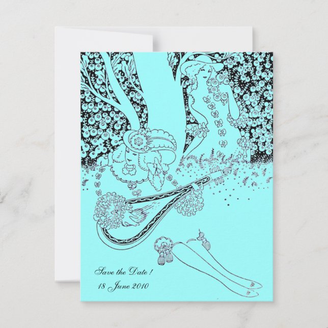 INVITATION ROMANCE / AMANTS ROMANTIQUES BLEU TURQUOISE FÊTE D (Devant)