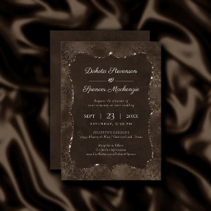 Invitation Romance en bronze de minuit   Satiny Grunge Damask
