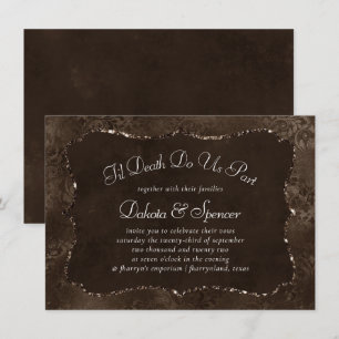 Invitation Romance en bronze de minuit   Satiny Grunge Damask