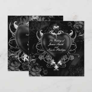 Invitation Romance gothique amour rouge et or Cœur Mariage