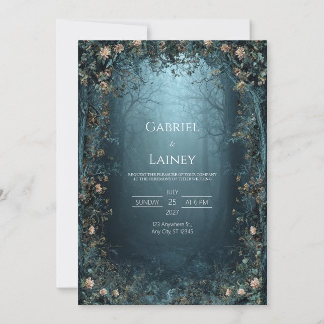 Invitation Romance gothique Mariage de la forêt nocturne ench (Devant)