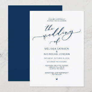 Invitation Romance moderne, bleu marine, Mariage de calligrap