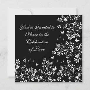 Invitation Romance Papillon / Blanc Et Noir