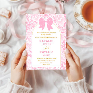 Invitation Romance Valentine’s Day Pink Bow Floral Wedding