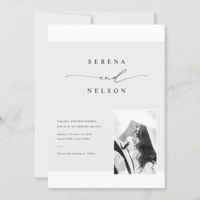 Invitation Romantic Black Tie Photo Wedding (Devant)