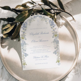 Invitation Romantic Bleu Doux Vintage Monogramme Mariage Arc