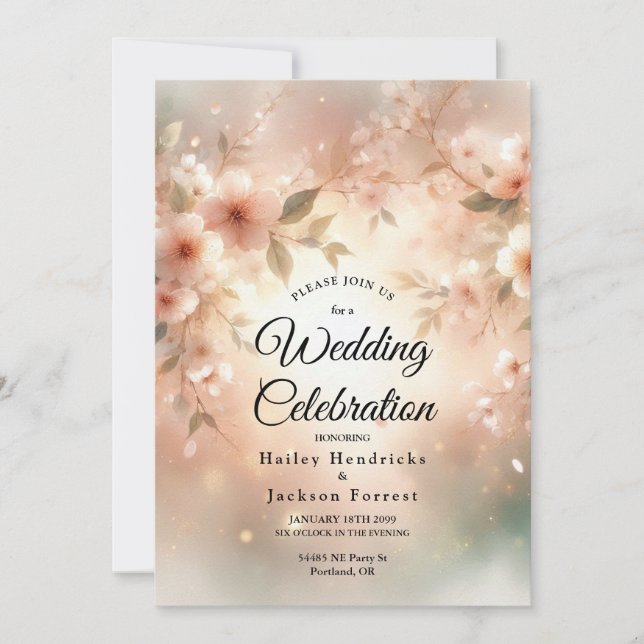 Invitation Romantic Blush Cherry Blossom Wedding (Devant)
