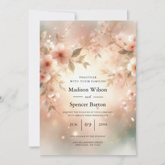 Invitation Romantic Blush Cherry Blossom Wedding (Devant)