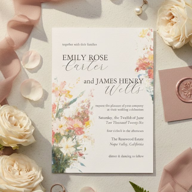 Invitation Romantic Blush Painted Floral Wedding (Romantic Blush Painted Floral Wedding Invitation)