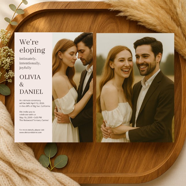 Invitation Romantic Blush Pink Elopement Minimalist Photo  (Créateur téléchargé)