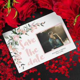 Invitation Romantic Blush PInk Floral Photo Enregistrer la da