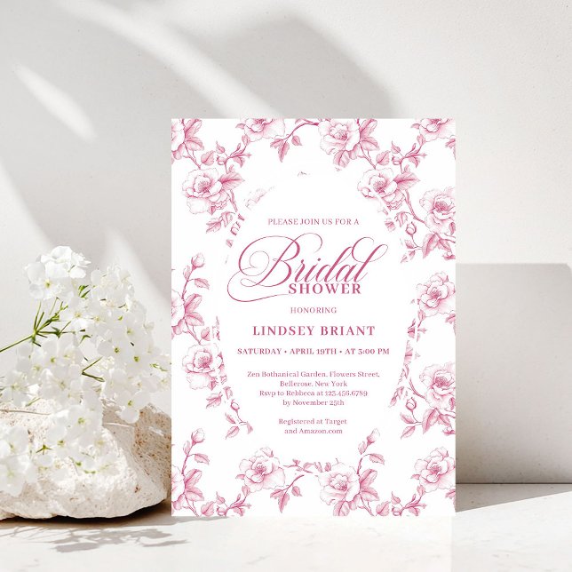 Invitation Romantic Blush Rose Pattern French Toile Bridal   (Romantic Blush Rose Pattern French Toile Bridal Shower)