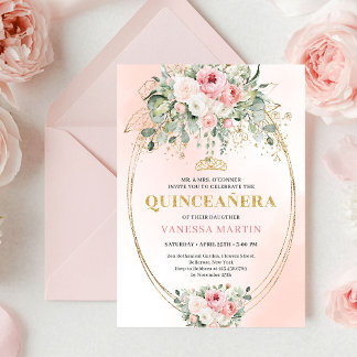 Invitation Romantic Blush Roses Bohemian Quinceañera Invite