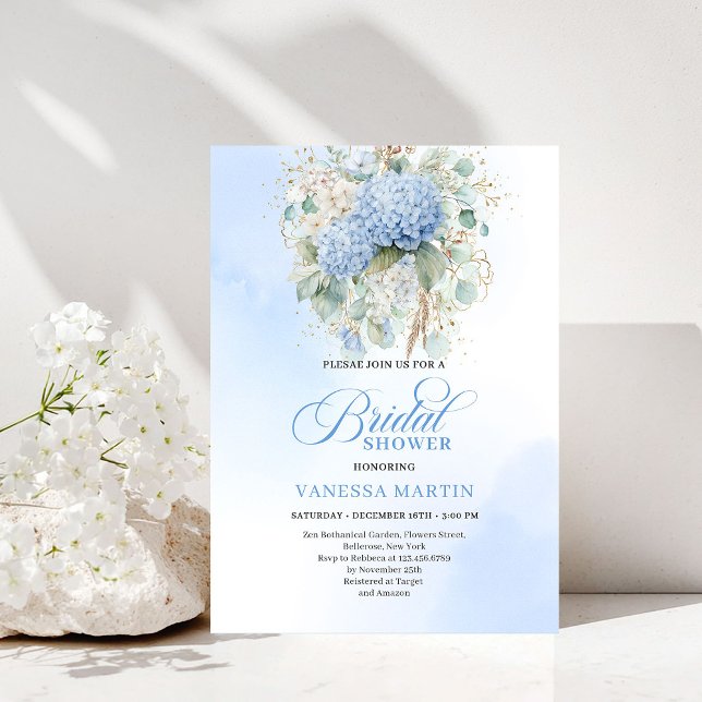Invitation Romantic Bohemian Blue Floral Bridal Shower Invite (Romantic Bohemian Blue Floral Bridal Shower Invitation)
