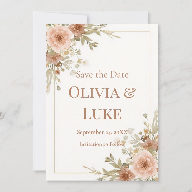 Invitation Romantic Boho Garden Watercolor Floral Pampas (Devant)