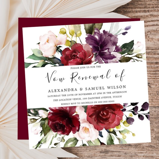 Invitation Romantic Burgundy Red Rose Vow Renewal (Créateur téléchargé)