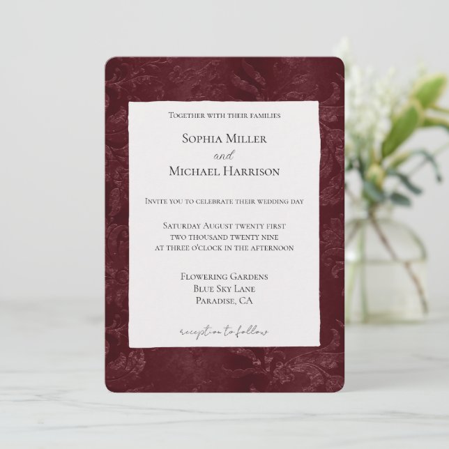 Invitation Romantic Deep Red Burgundy Floral Wedding (Debout devant)
