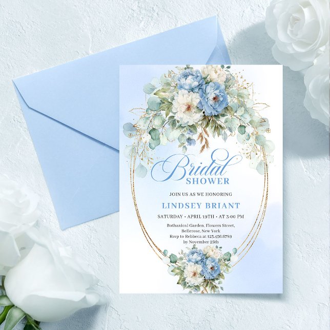 Invitation Romantic Dusty Blue Peonies Eucalyptus Bridal Show (Romantic Dusty Blue Peonies Eucalyptus Bridal Shower

)