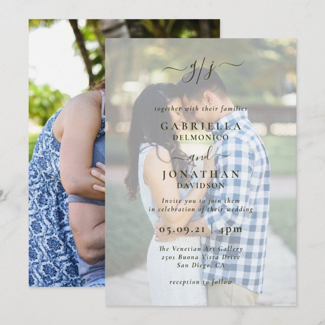 Invitation Romantic Elegant Deux Photo Monogramme Mariage Inv (Devant / Derrière)