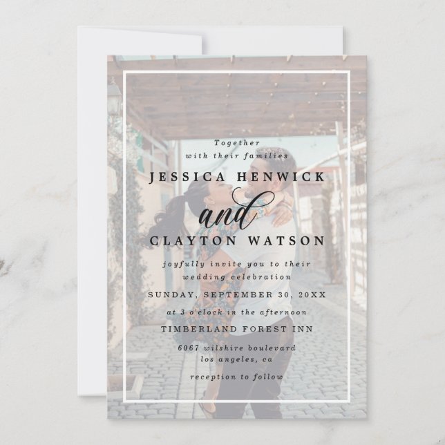 Invitation Romantic Elegant Vellum Overlay 2 Mariage photo (Devant)