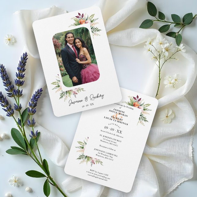 Invitation Romantic Exquisite Floral Bouquets Frame Photo (Romantic Exquisite Colorful Floral Bouquets Frame Photo Wedding Invitations Cards.)
