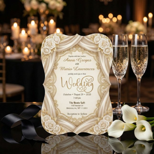 Invitation Romantic Faux Gold Calligraphy Royal Wedding  (Créateur téléchargé)