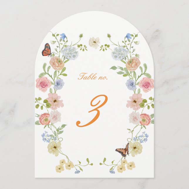 Invitation Romantic Floral Arched Wedding Table Numbers (Devant)