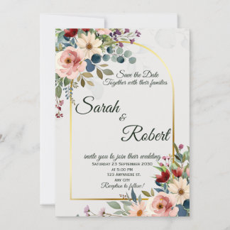 Invitation Romantic Floral Gold Arch Wedding Save The Date