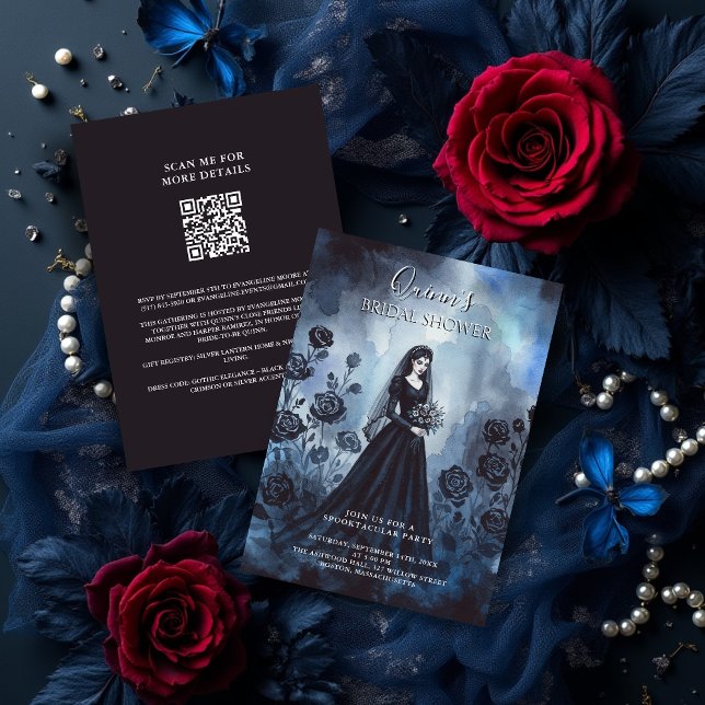 Invitation Romantic Gothic Bride Misty Floral Bridal Shower (Romantic Gothic Bride Misty Floral Bridal Shower Invitation Cards with QR Code.)