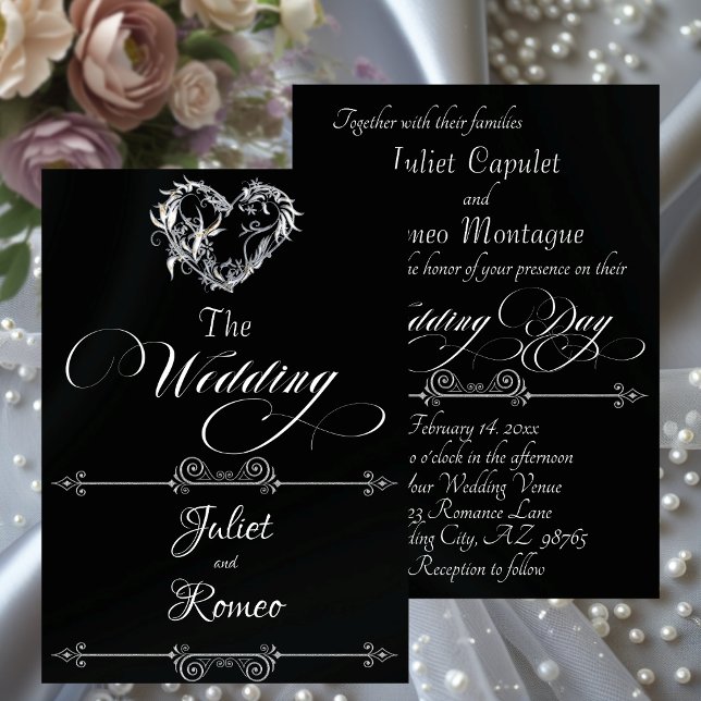Invitation Romantic Heart & Calligraphy on Black - Wedding (Créateur téléchargé)