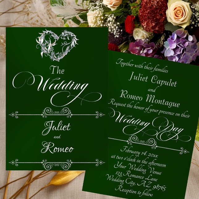 Invitation Romantic Heart & Calligraphy on Emerald - Wedding (Créateur téléchargé)