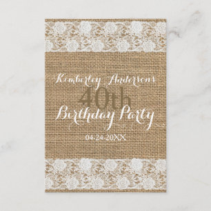 Invitation Romantic Lace Burlap 40e Anniversaire
