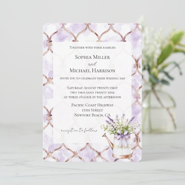 Invitation Romantic Lavender Floral Bow Wedding (Debout devant)
