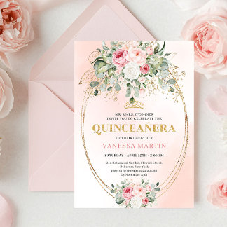 Invitation Romantic Pale Pink Eucalyptus Quinceañera Invite
