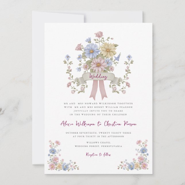 Invitation Romantic Pastel Floral all in one wedding qr code  (Devant)