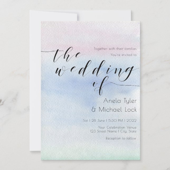 Invitation ©Romantic Pastel Mariage de typographie d'aquarell (Devant)