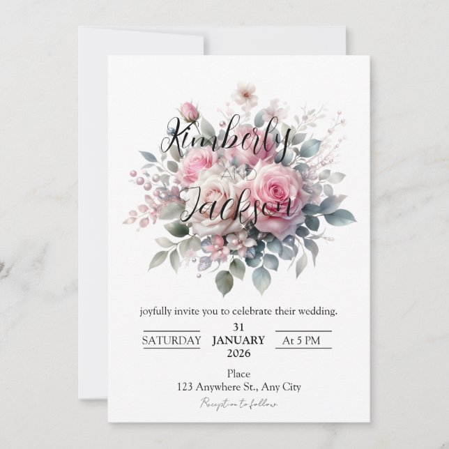 Invitation Romantic Pastel Pink Rose Floral (Devant)