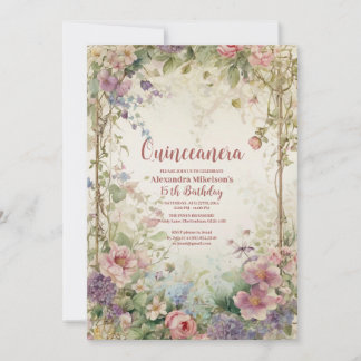 Invitation Romantic Pastel Wildflowers Quinceañero