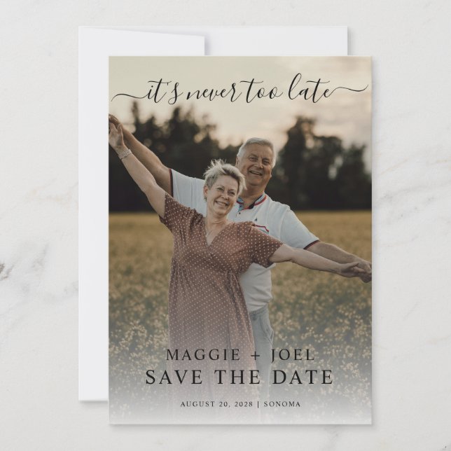 Invitation Romantic Photo Save The Date Never Too Late (Devant)