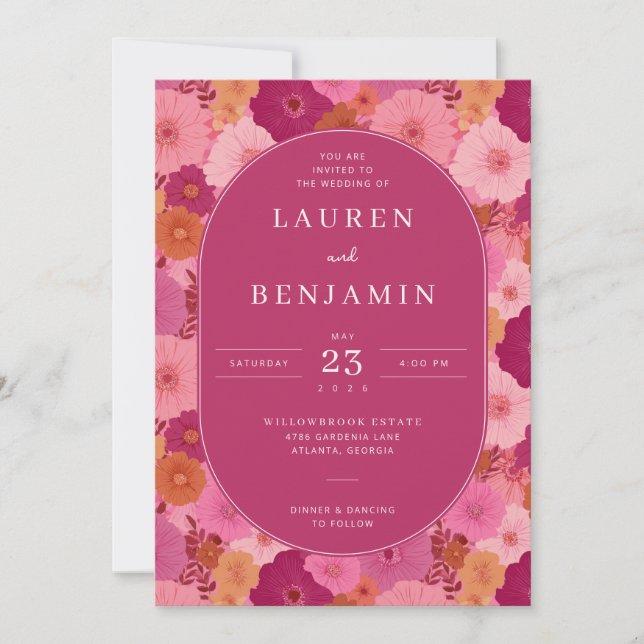 Invitation Romantic Pink Floral Eleganza (Devant)