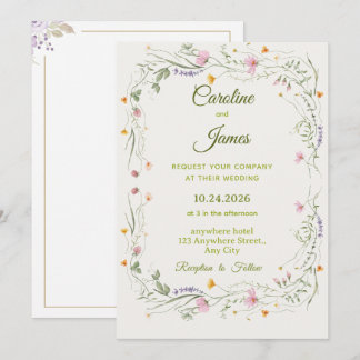 Invitation Romantic Pink Floral Wreath Wedding Classic