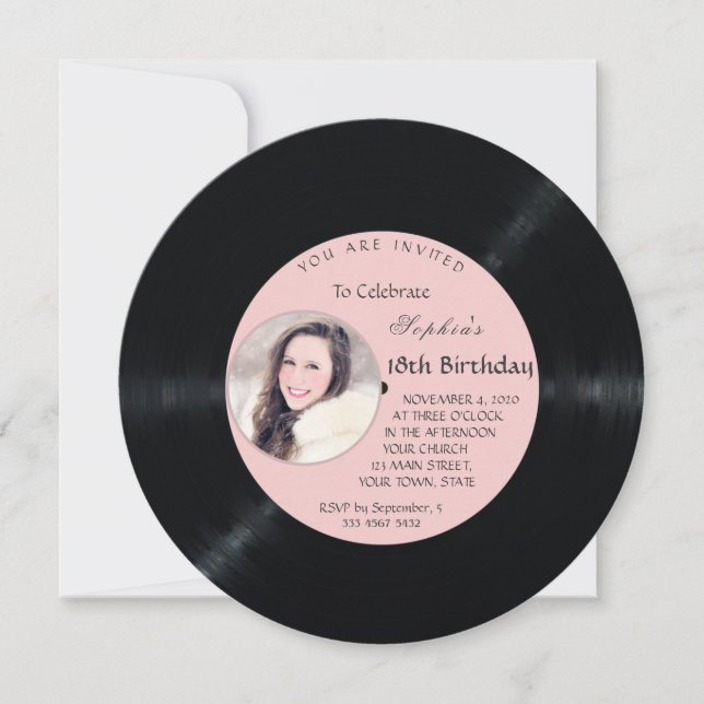 Invitation Romantic Retro Vinyl Record Photo Anniversaire (Devant)