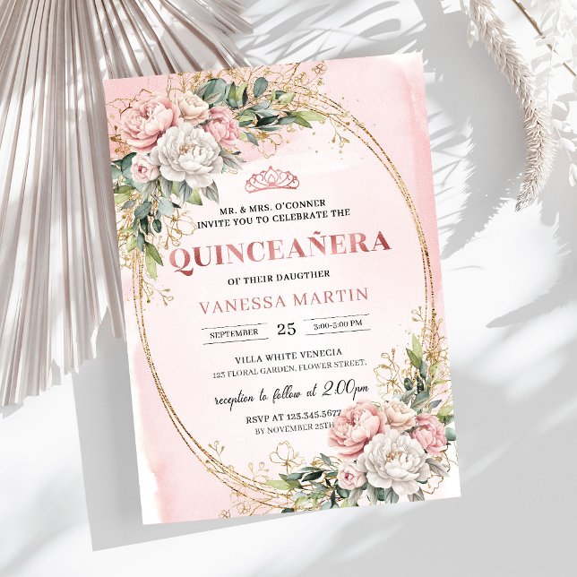 Invitation Romantic Rose Gold Floral Greenery Quinceañera   (Romantic Rose Gold Floral Greenery Quinceañera Invitation

)