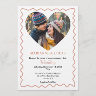 Invitation Romantic Rose Gold Heart Photo Wedding