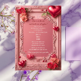 Invitation Romantic Roses Red Hearts Rustic Valentine Party 