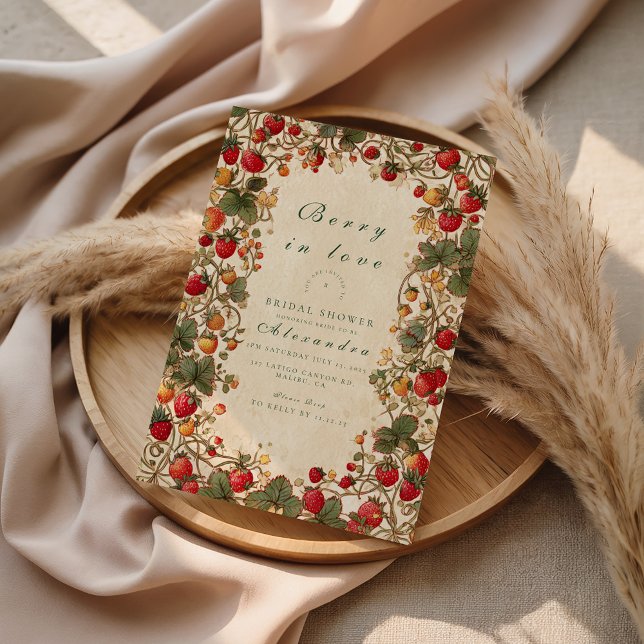 Invitation Romantic Strawberry Floral Bridal Shower (Créateur téléchargé)