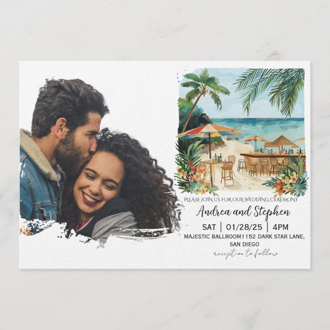 Invitation Romantic Tropical Island Wedding (Devant)