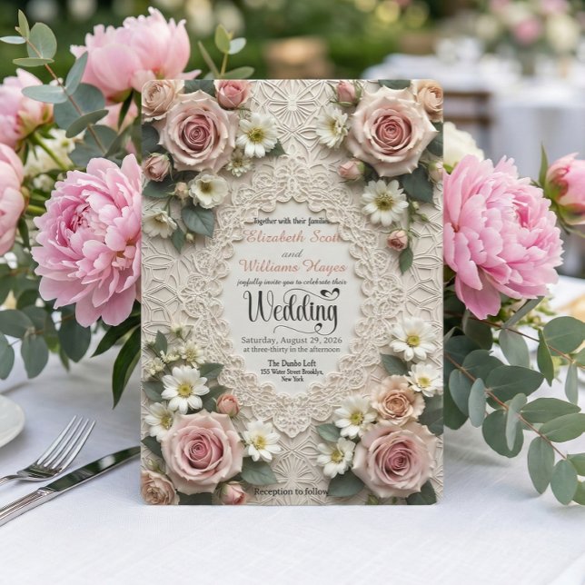 Invitation Romantic Vintage Garden Rose & Daisy Wedding (Créateur téléchargé)